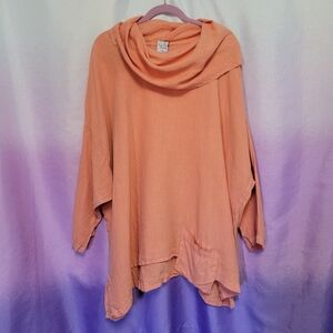 LA FIXSUN Linen Funky Little Pocket Cowl Neck Top 100% Linen Coral Size XL
